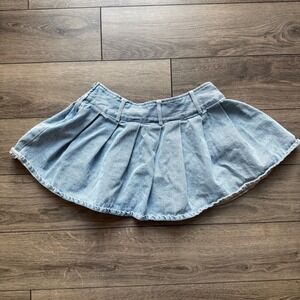 Social Collision Blue Pleated Denim Mini Skirt Light Wash Y2K Skater MD